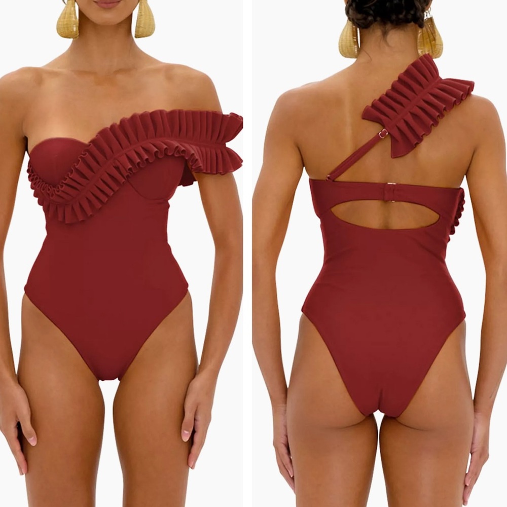 Andrea Iyamah Brown One-Piece Swimsuit with Textured Details NWT